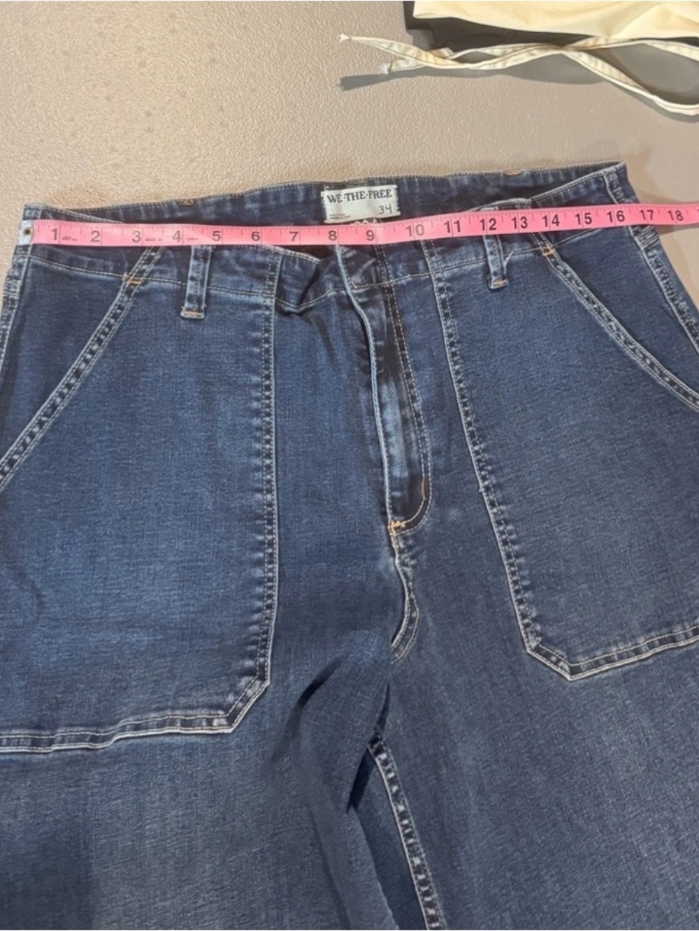 We The Free Wide Leg Dark Blue Jeans with Patch Pockets Like New - Picture 11 of 14